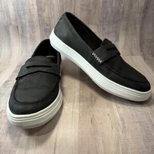 Patina Boardwalk Black Suede Penny Loafer Women's Size 8.5 White Bottom